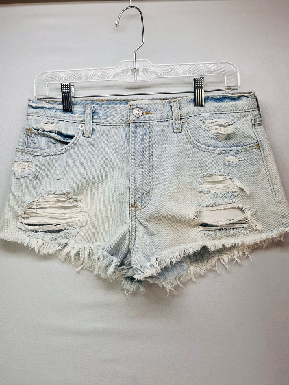 Abercrombie & Fitch Light Wash Distressed Denim Shorts